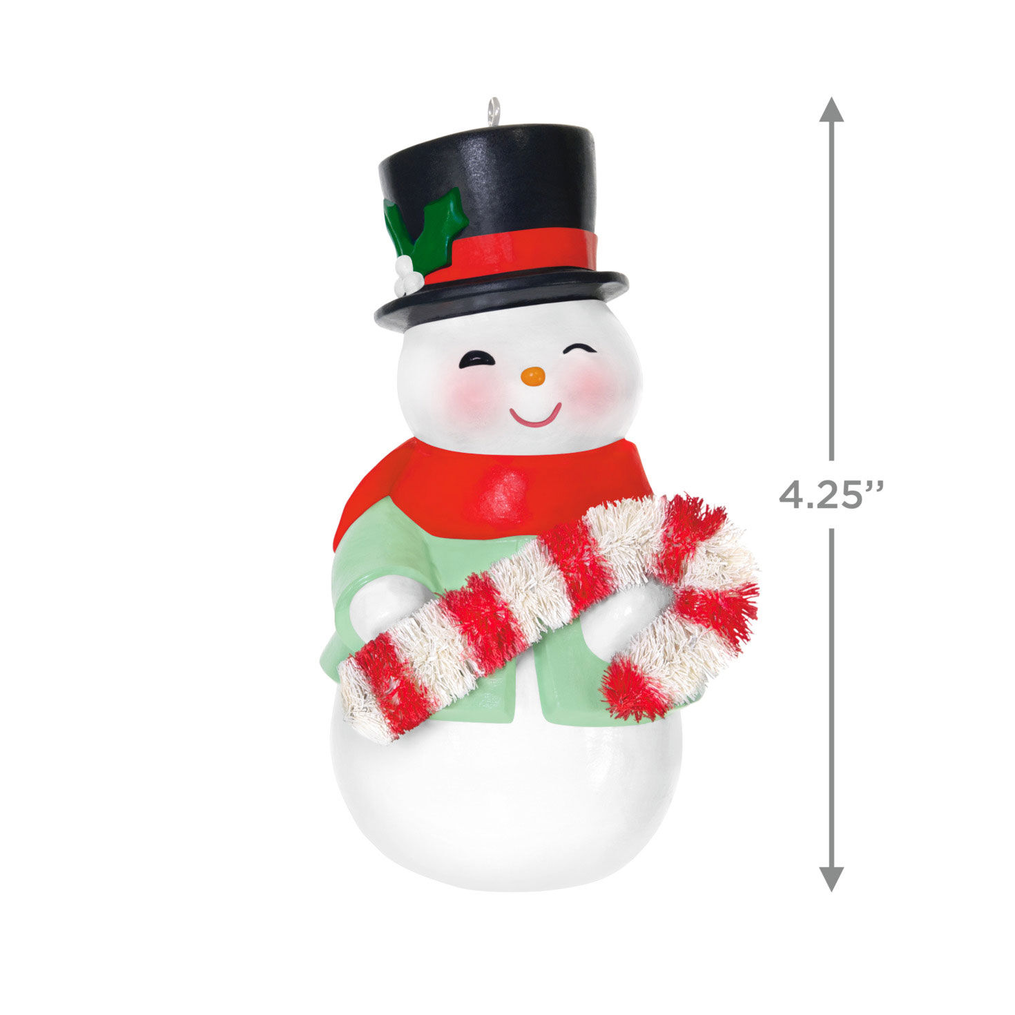 Snowman With Candy Cane Keepsake Ornament measurement image number 3