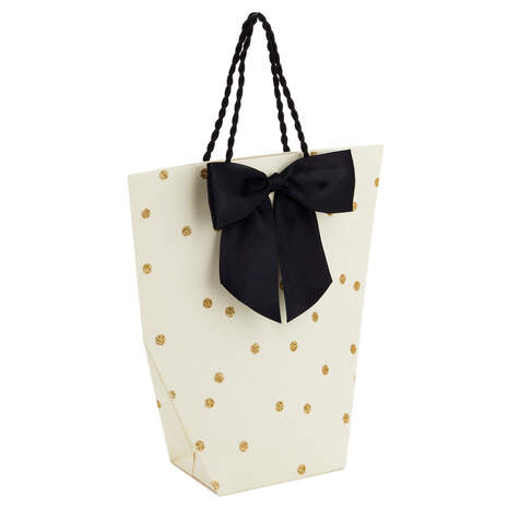 7.7" Gold Glitter Dots on White Medium Angled Gift Bag, , large