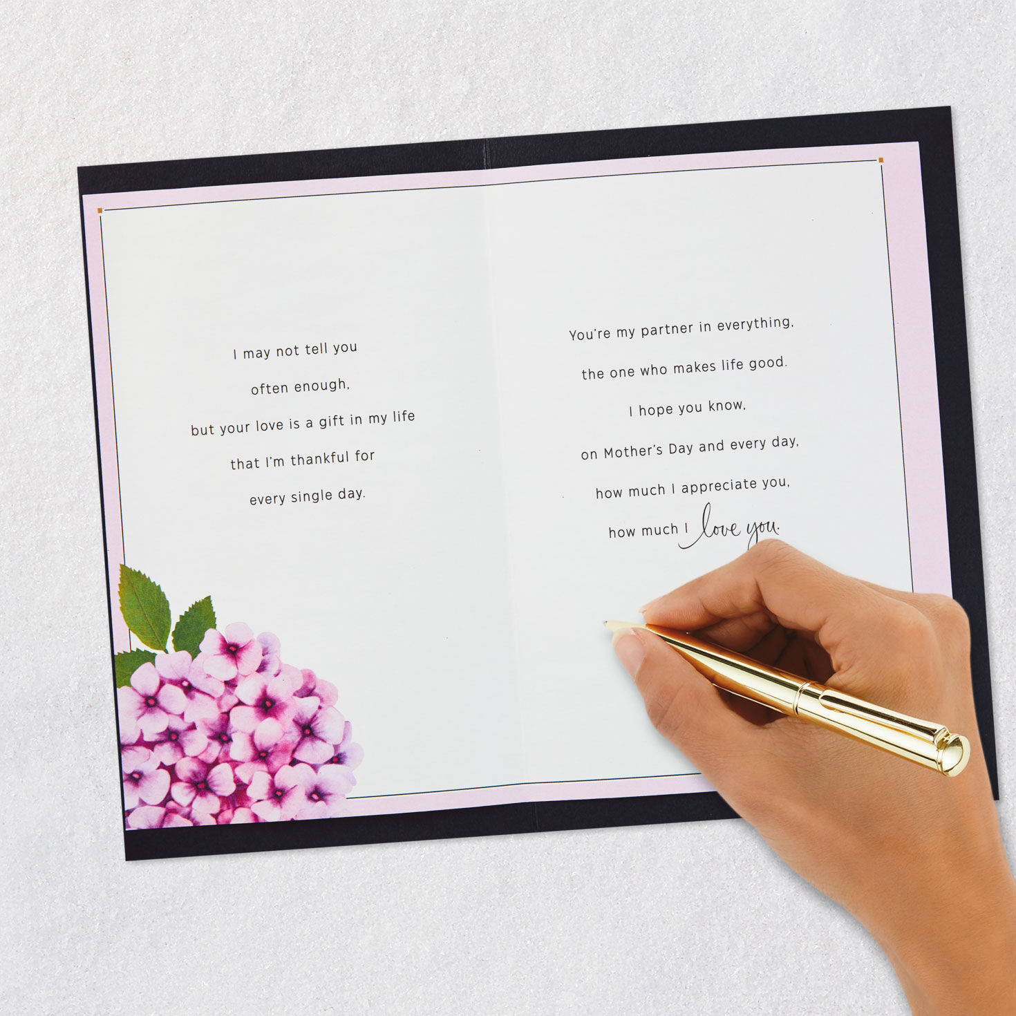 Pink Hydrangeas Mother's Day Card for Wife signing card image number 7