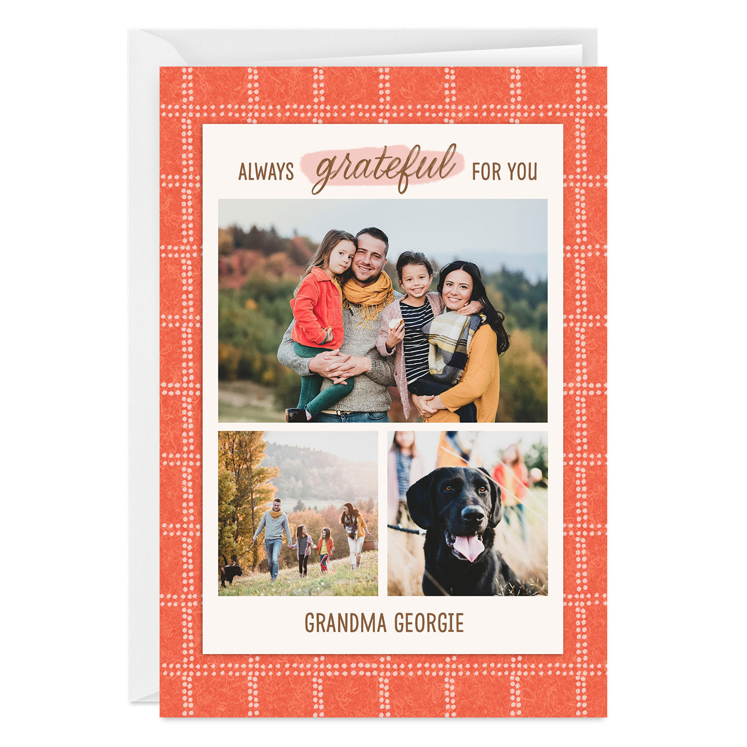 Rustic Orange and White Plaid Folded Photo Card