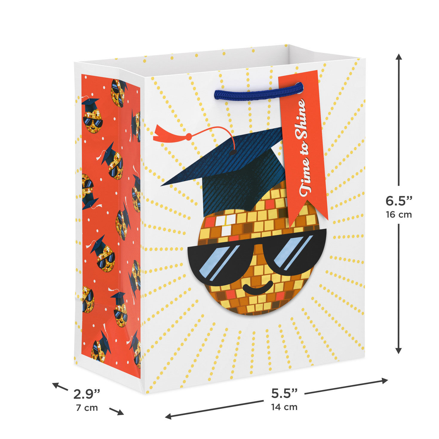 Smiling Disco Ball Sun in Grad Cap Small Gift Bag measurement image number 3