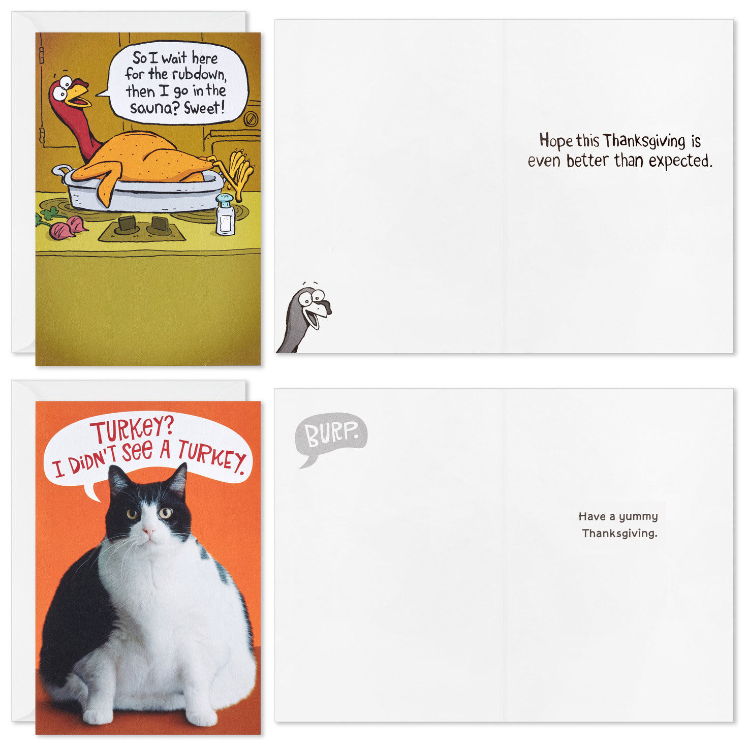 Turkey and Pets Funny Thanksgiving Card Assortment Card Front with Sentiment image number 3