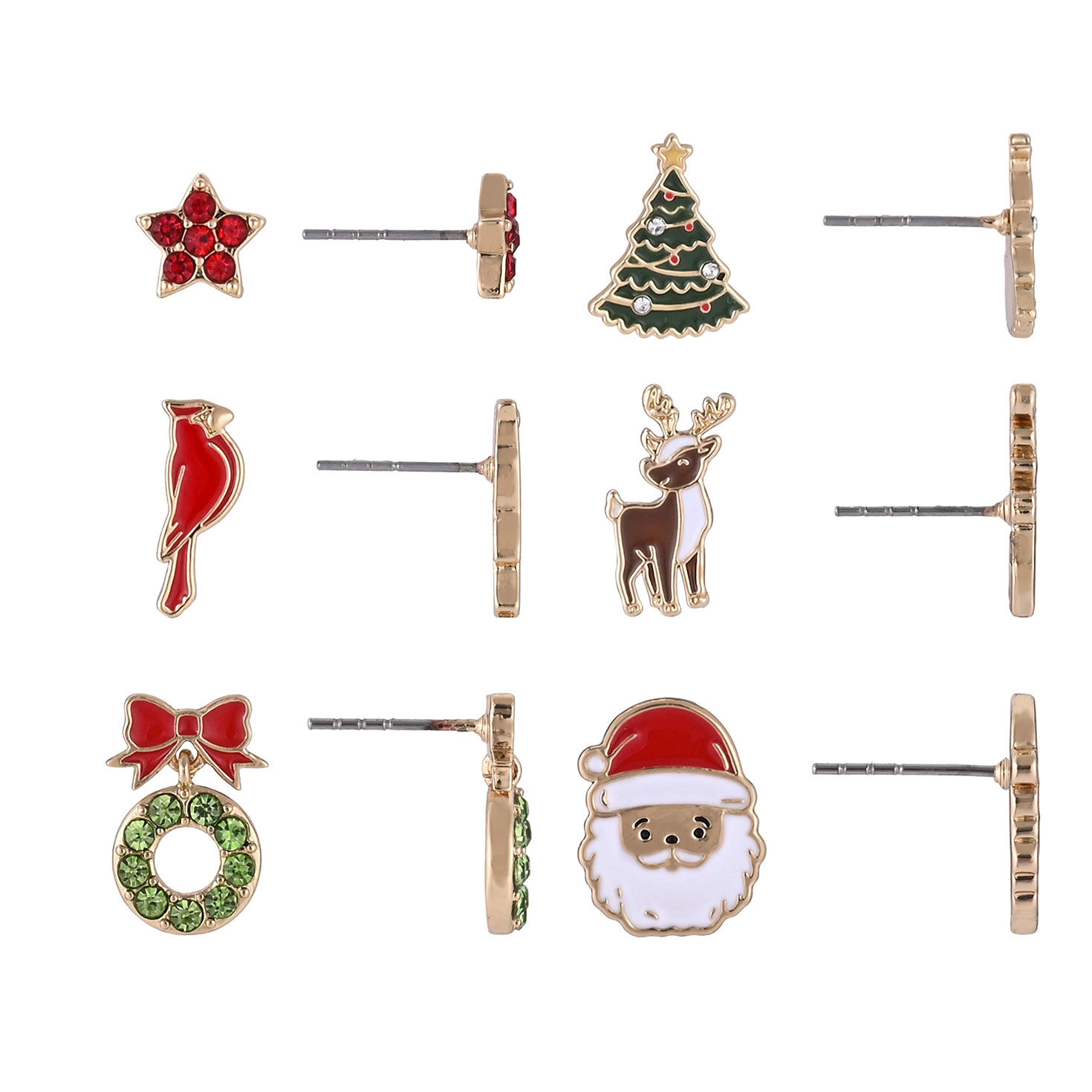 6-pair Christmas Earring Set - Santa front and side image number 2