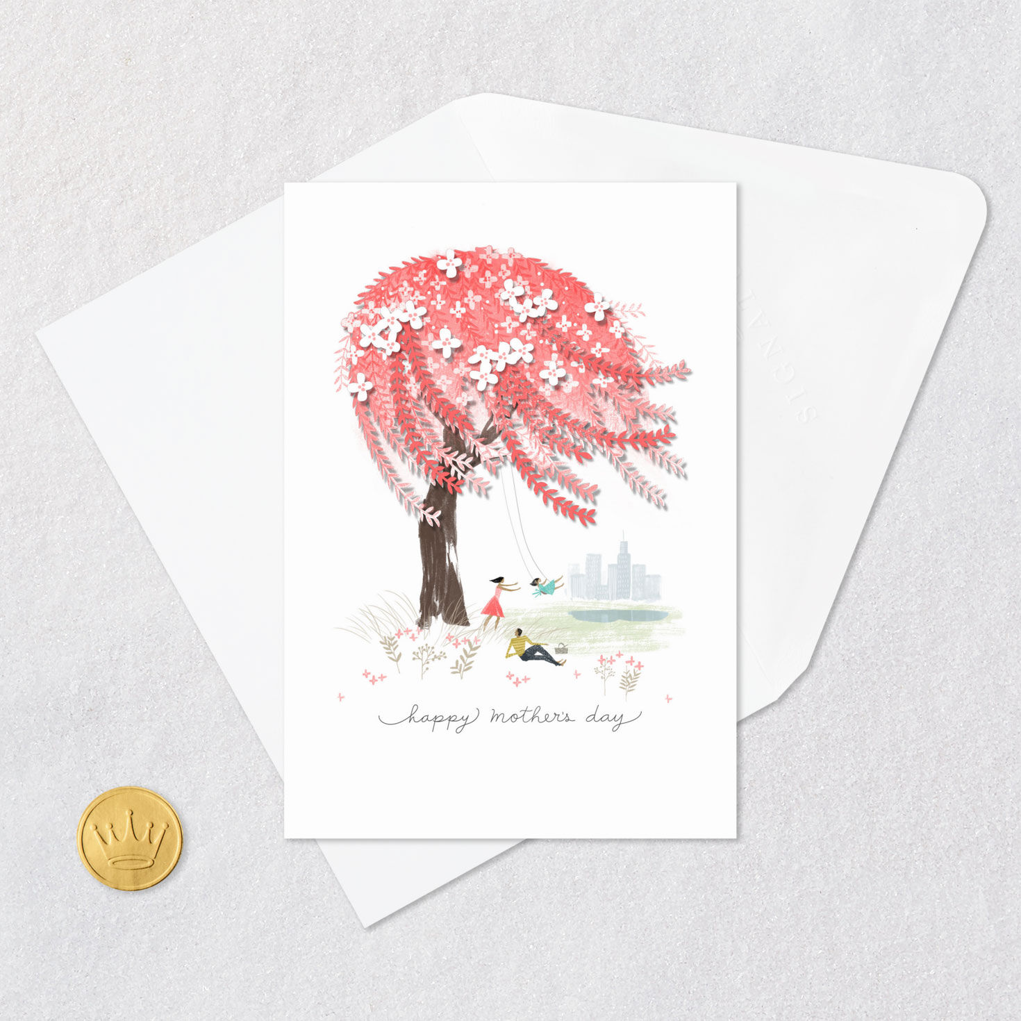 Family Under Willow Tree Mothers Day Card for Wife Card Front with Envelope and Gold Seal image number 5