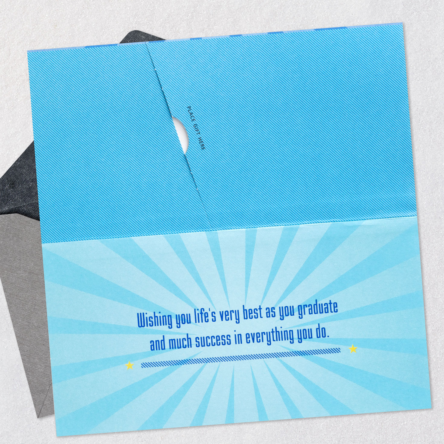 Blue Starburst Graduation Money Holder Card Open card with envelope image number 4