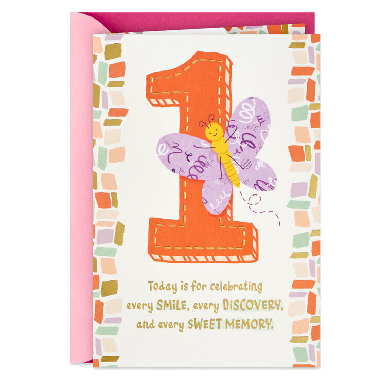 Purple Butterfly First Birthday Card for Kid Card Front image number 1