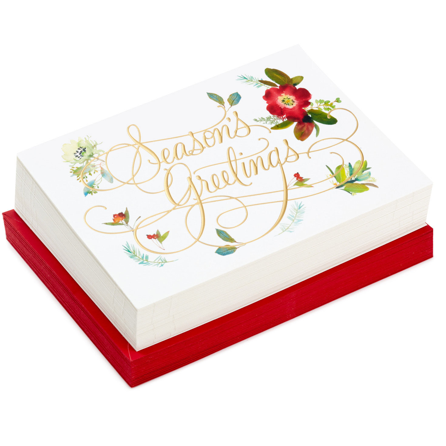 Floral Season's Greetings Christmas Cards, Box of 40