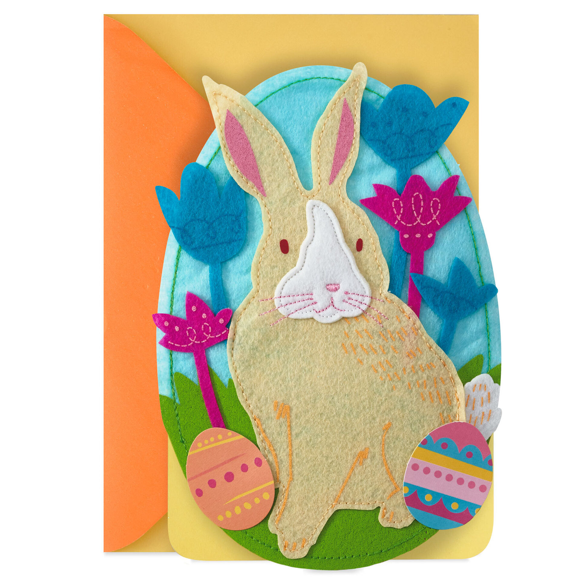 Felt Bunny and Flowers EggShaped Musical Easter Card Greeting Cards