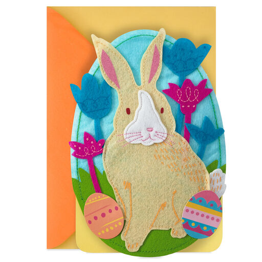 Felt Bunny and Flowers Egg-Shaped Musical Easter Card, 
