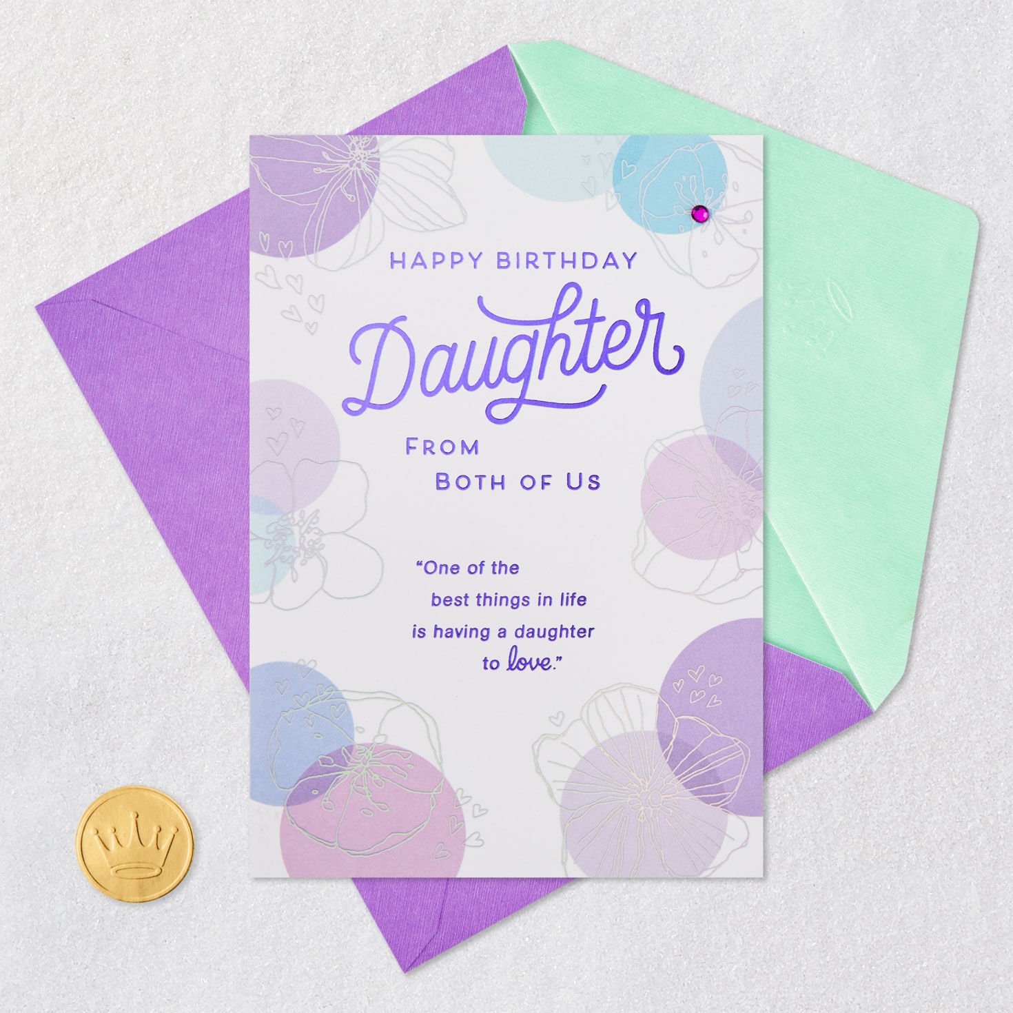 Purple Circles and Flowers Birthday Card From Both Card Front with Envelope and Gold Seal image number 6