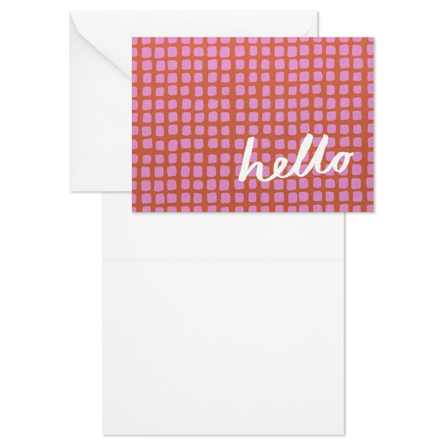 Playful Pink Grid Hello Note Cards Pack Card Front with open card image number 3