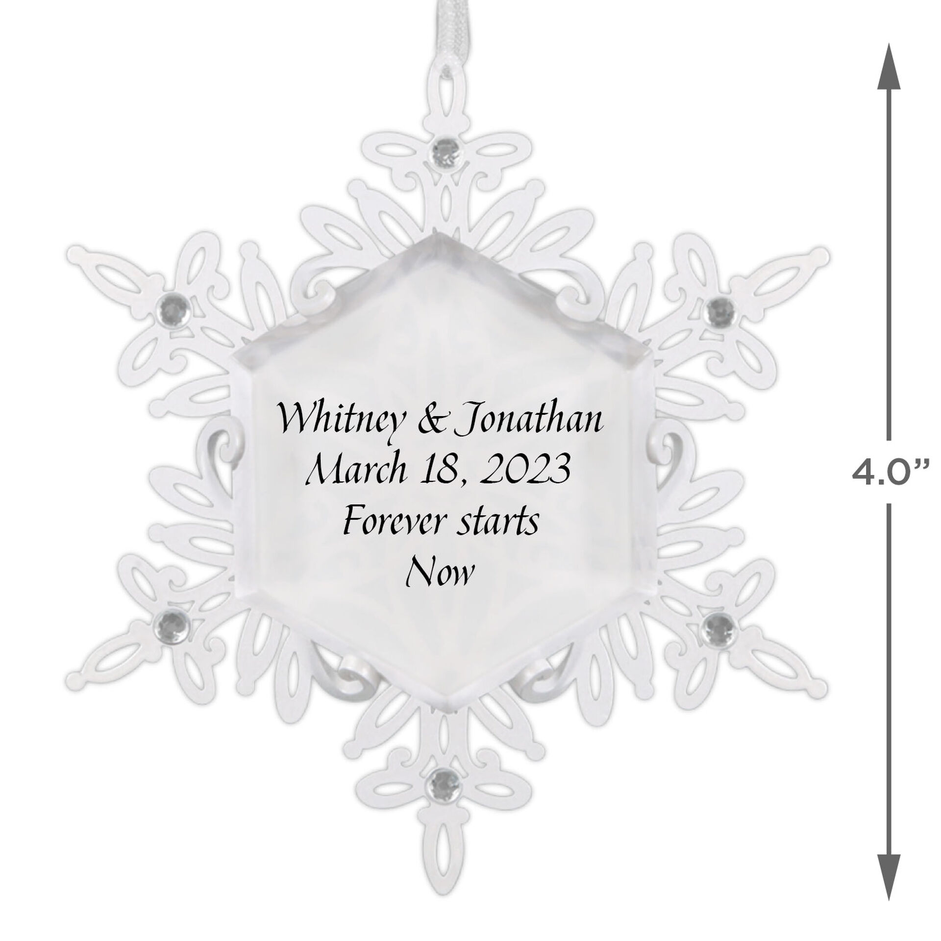 Sparkling Snowflake Text Personalized Metal Ornament Personalized
