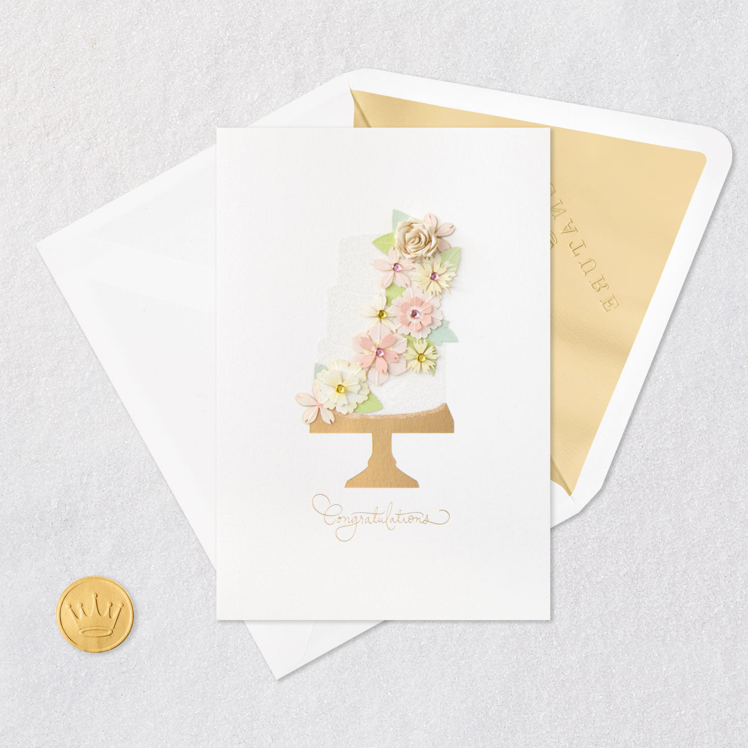 Flower-Draped Glittery White Cake Wedding Card Pop-up Card Detail image number 5