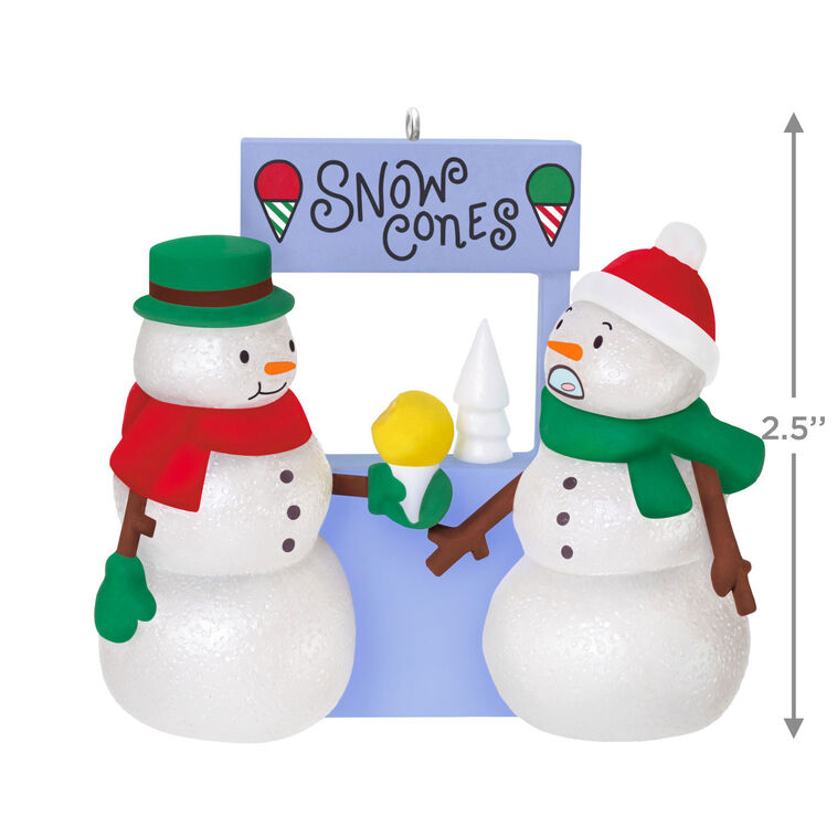 Snowmen Eating Yellow Snow Cone Keepsake Ornament measurement image number 3