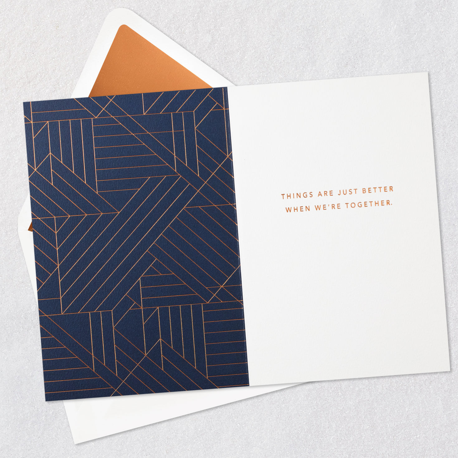 Navy Blue and Coper Geometric Love Card Open card with envelope image number 3