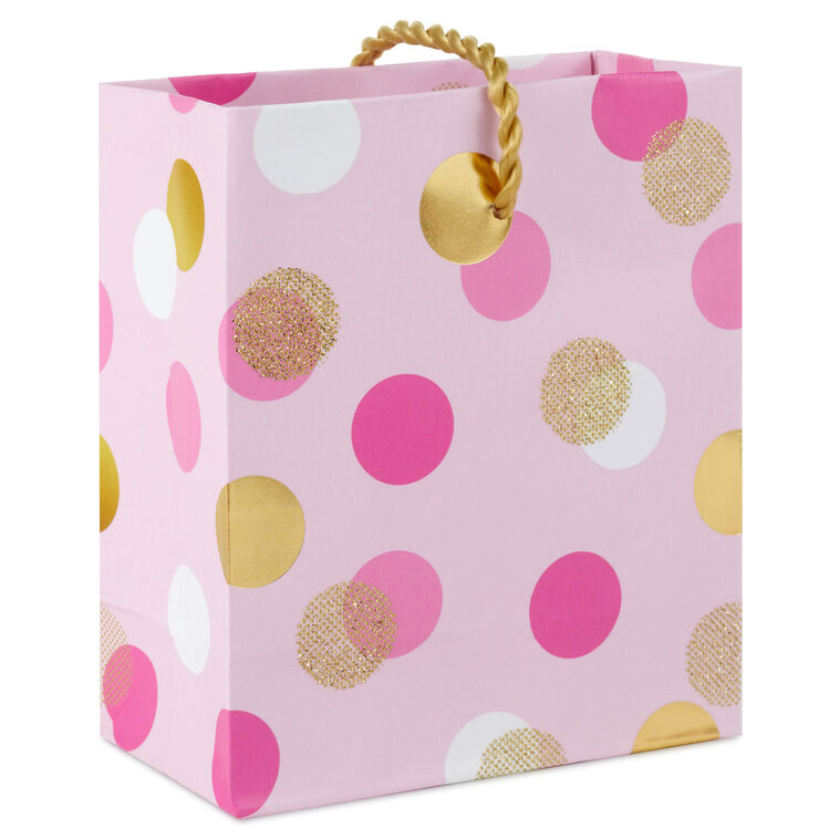 4.6" Pink and Gold Dots Gift Card Holder Mini Bag