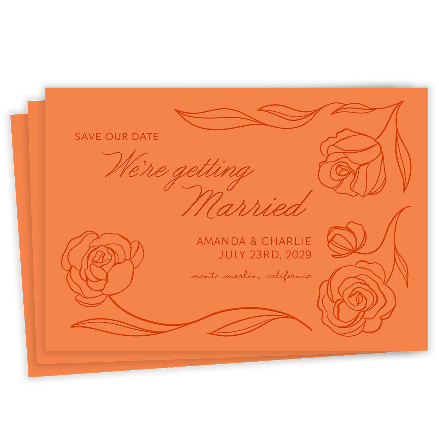 Orange Simply Floral Flat Wedding Save the Date