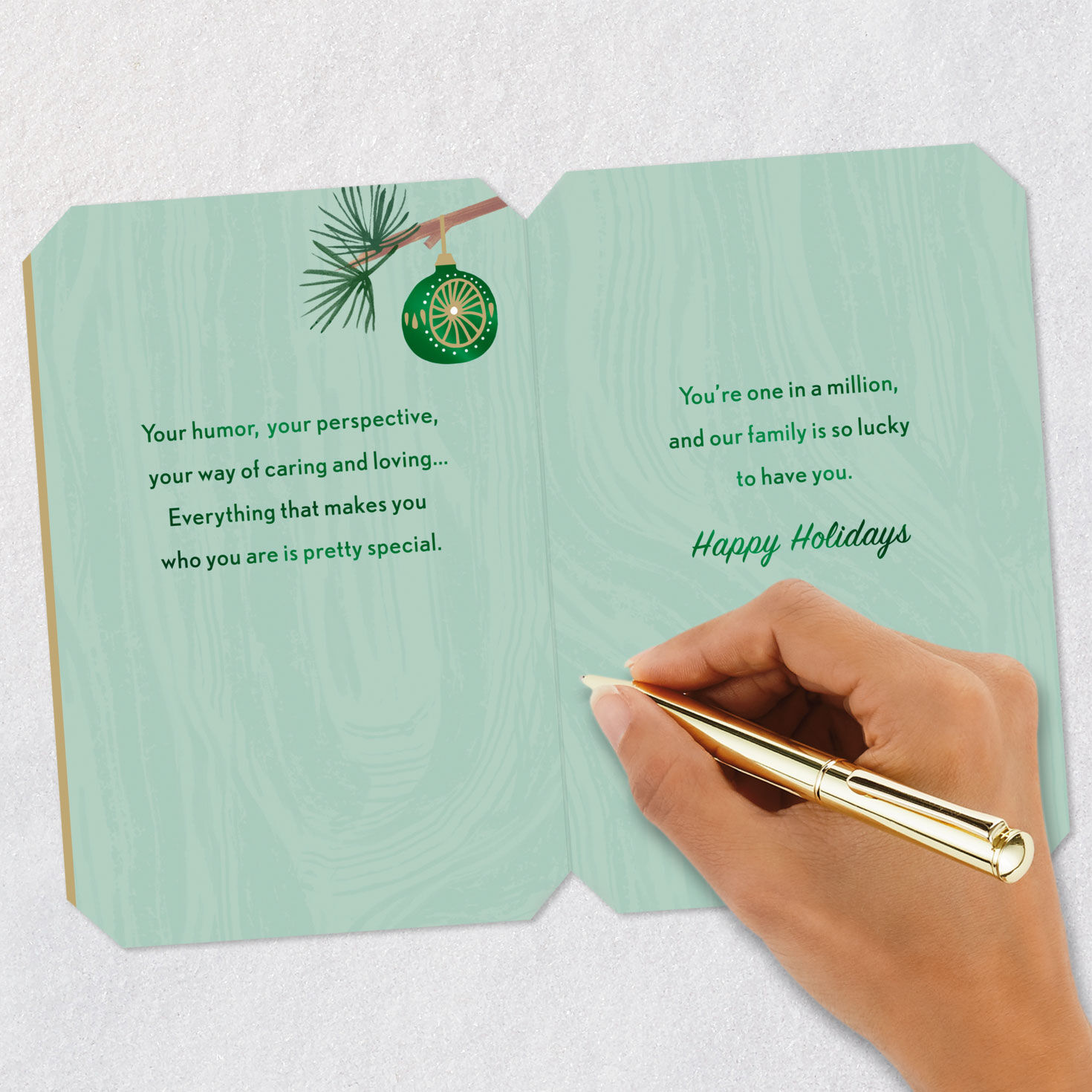 Green Holiday Ornament Grandpa Christmas Card Signing card image number 7