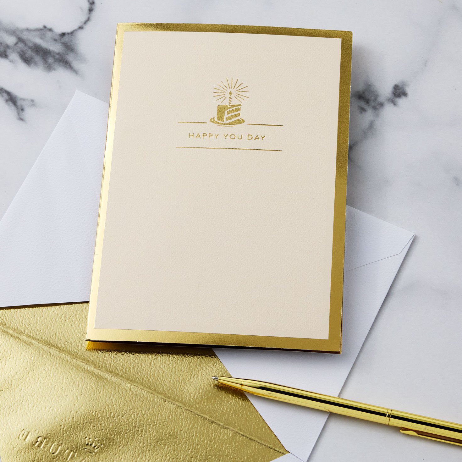 Gold Chocolate Cake Pop-Up Birthday Card Card Front with Envelope and Gold Pen image number 6