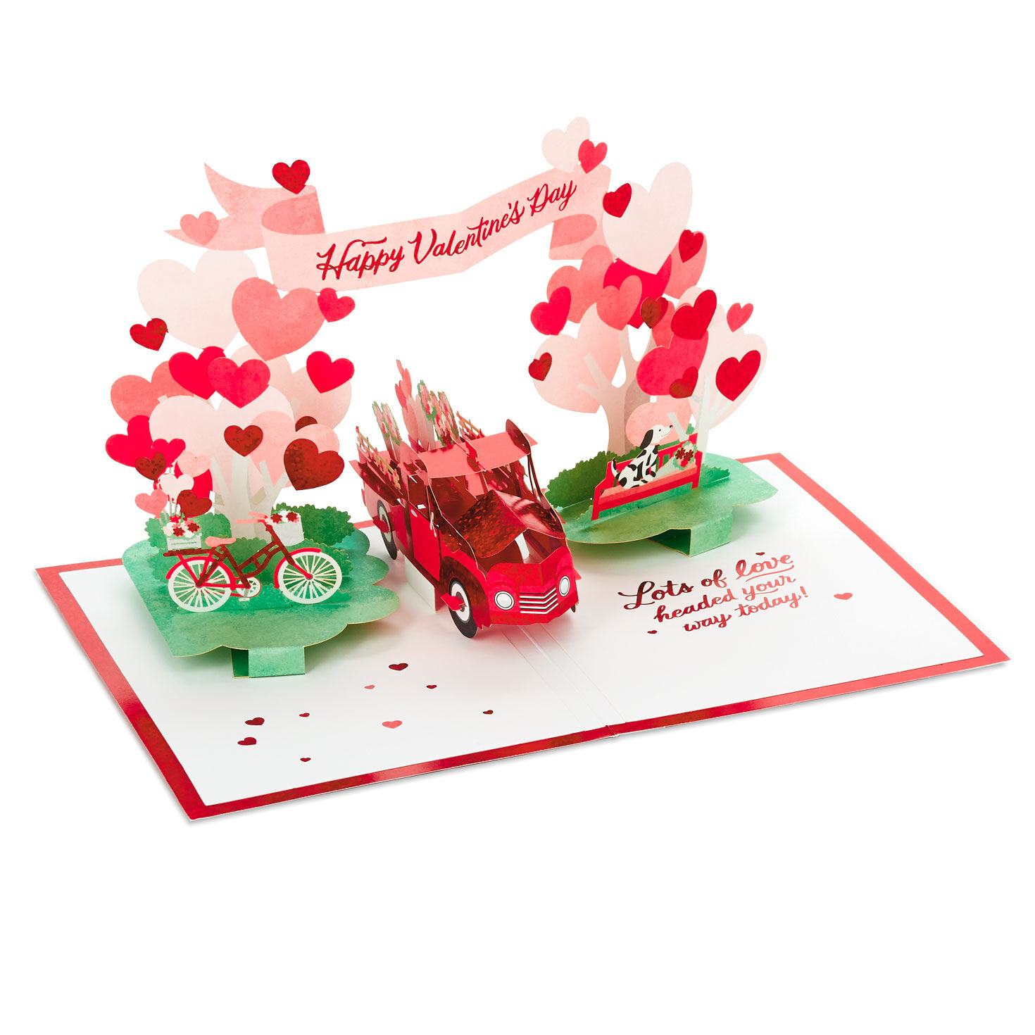 Red Truck With Flowers 3D Pop-Up Valentine's Day Card Open card with envelope image number 4