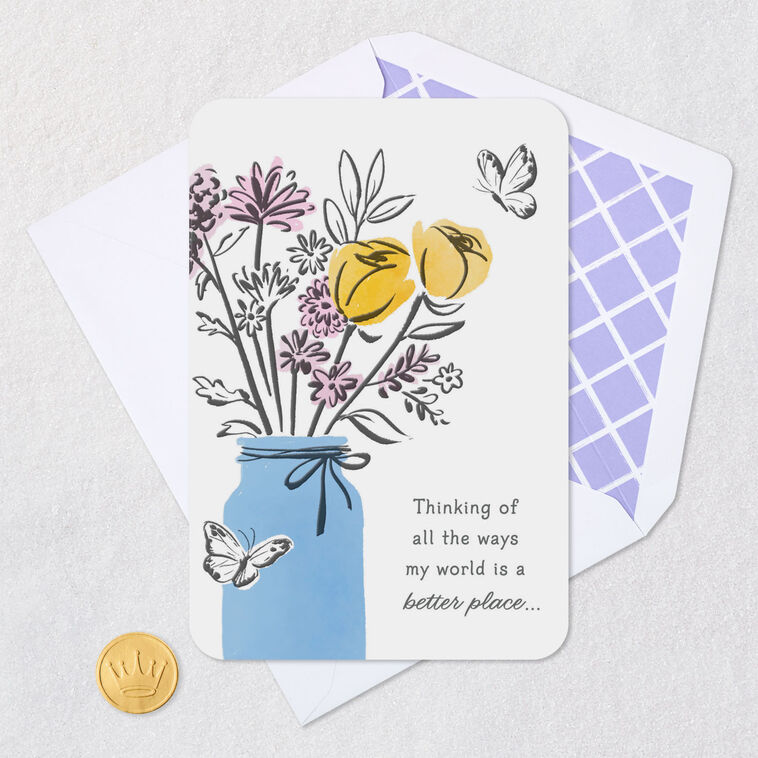 Butterfly and Flowers in Vase Friendship Card Card Front with Envelope and Gold Seal image number 5