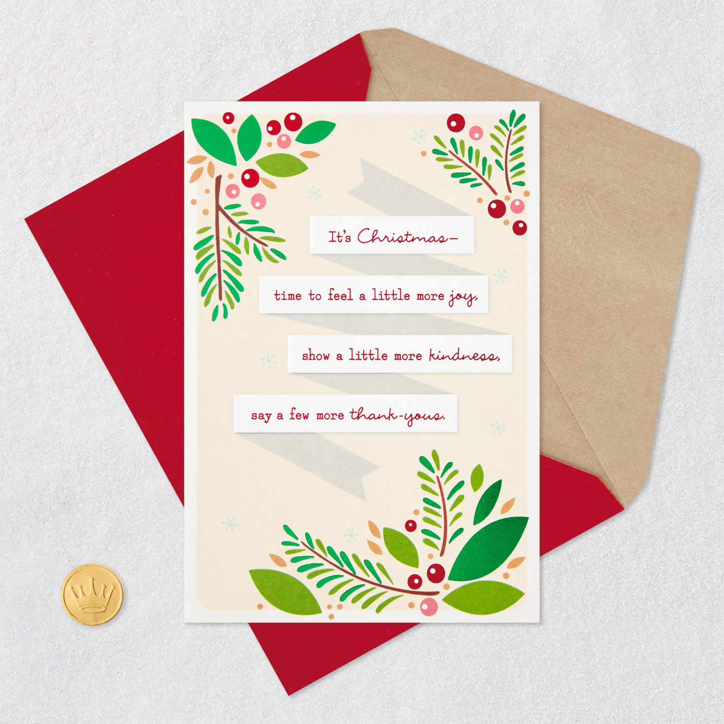 Botanical Berries Joy and Kindness Christmas Card Card with envelope and Seal image number 5
