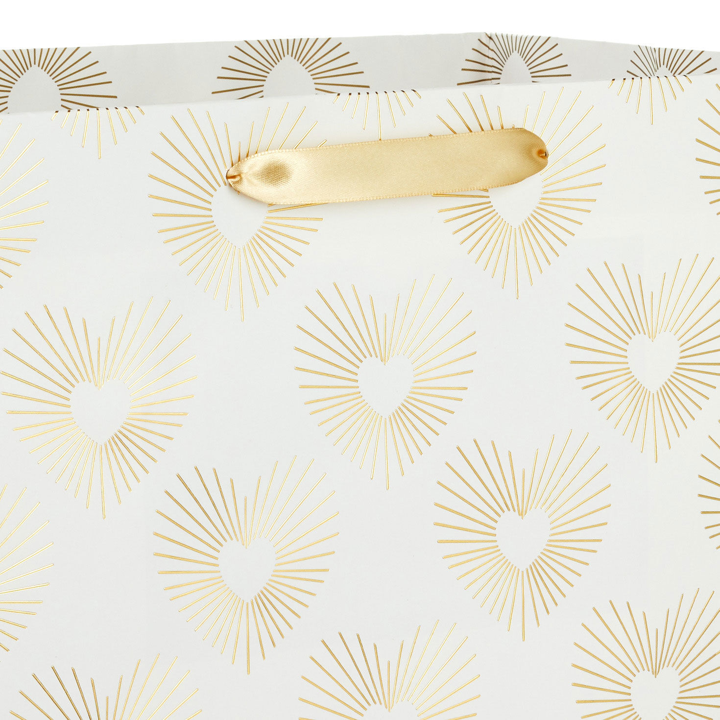 Gold Hearts on White Extra-Deep Gift Bag Handle Detail image number 4