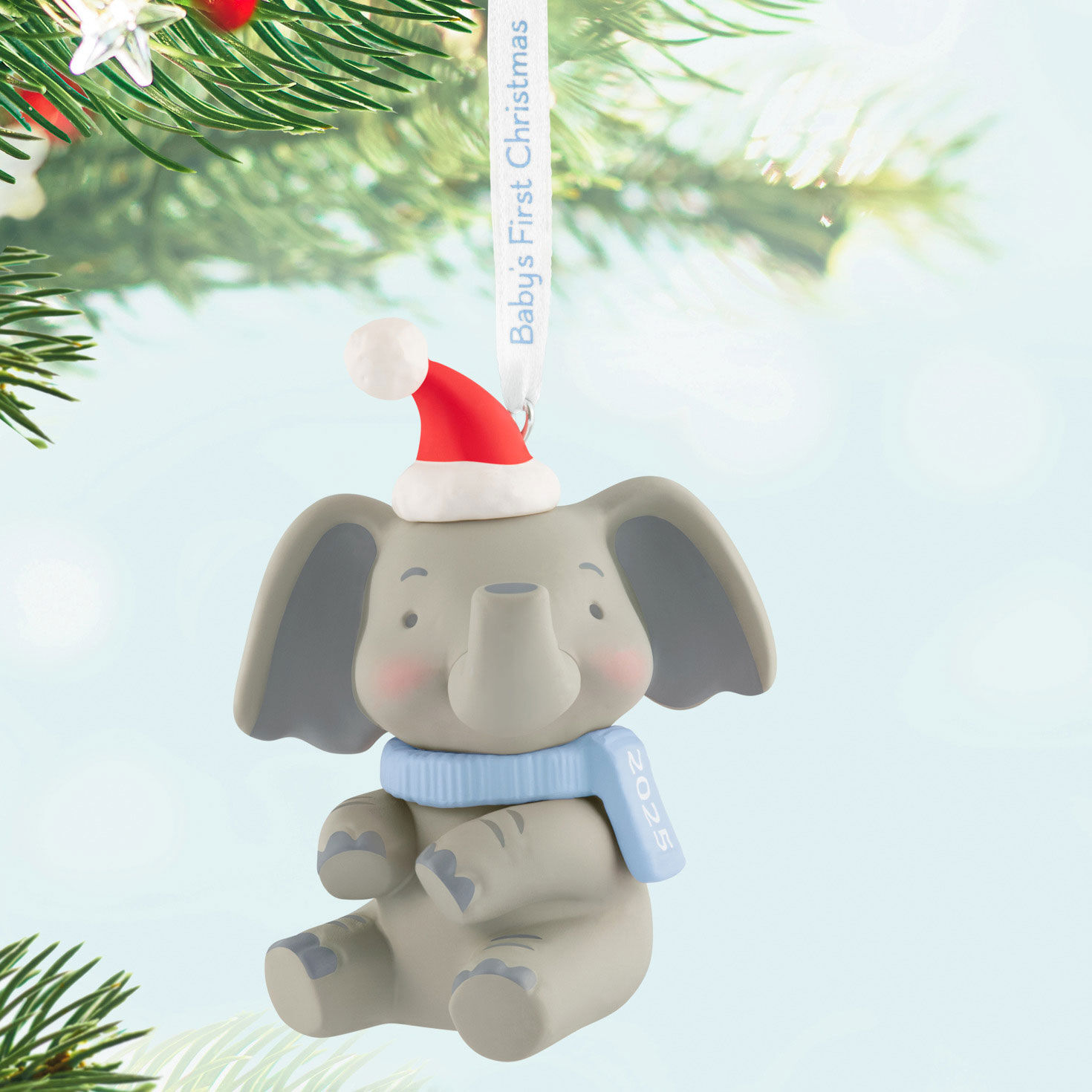 Baby Boy 1st Christmas Elephant Keepsake Ornament Hanging on tree image number 2