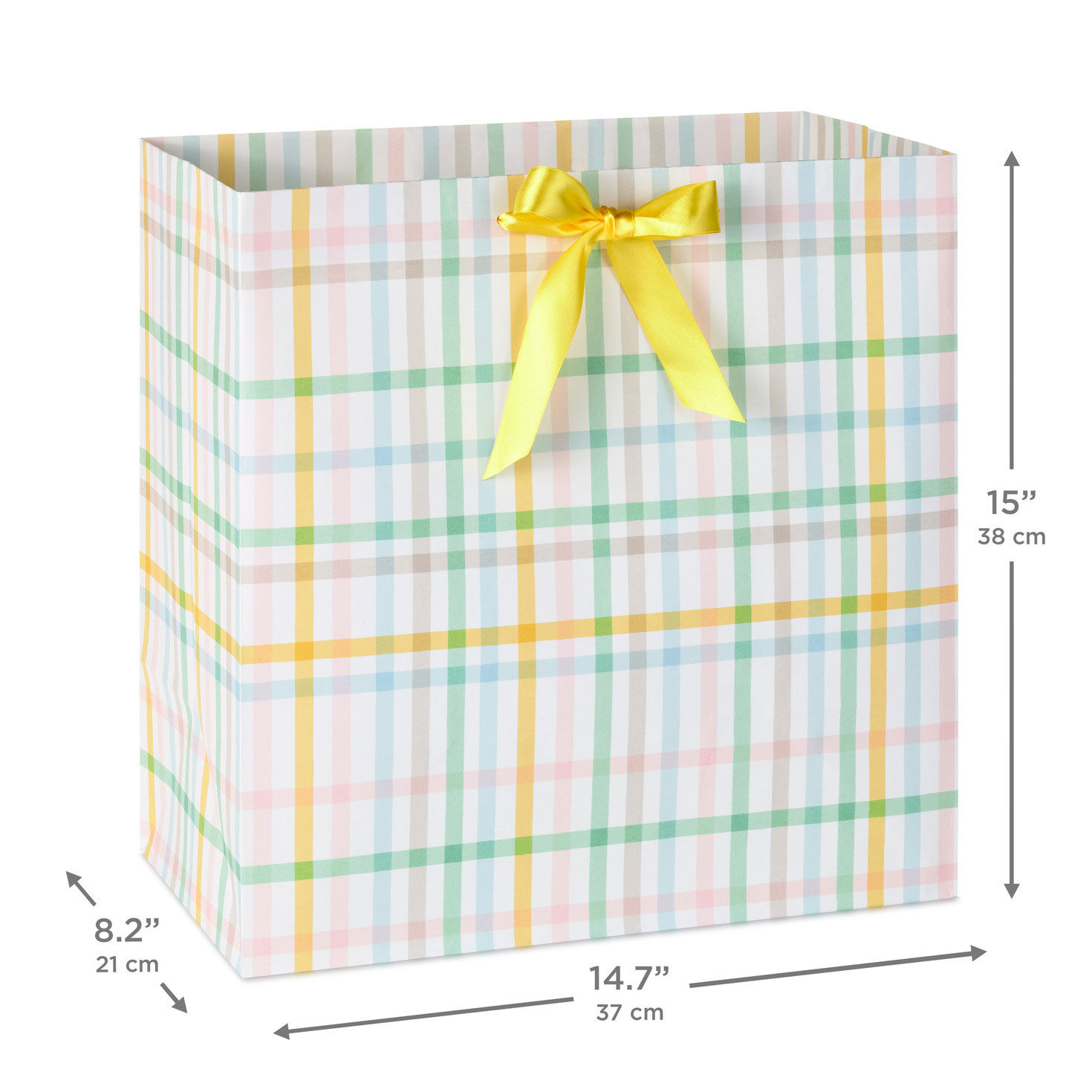 Pink, Blue, Yellow, Green and Brown Plaid Gift Bag measurement image number 3