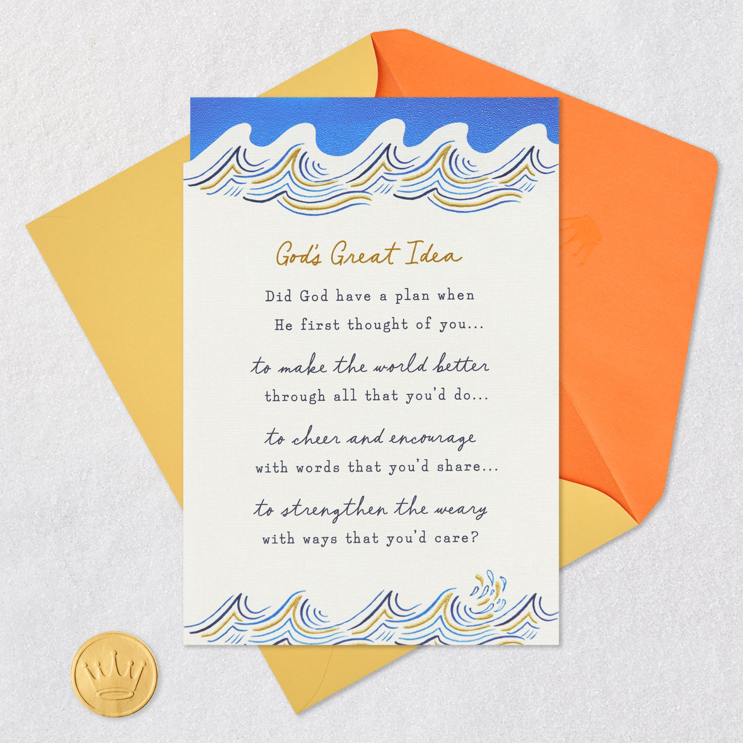 Blue Waves on White Christian Birthday Card Card Front with Envelope and Gold Seal image number 6