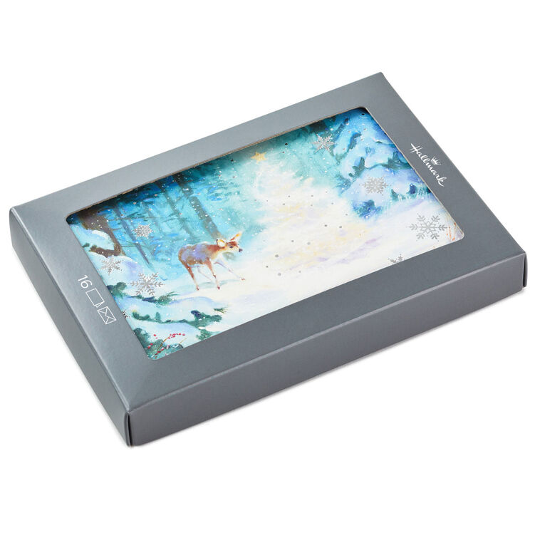 Deer and Tree in Forest Boxed Christmas Cards, Pack of 16