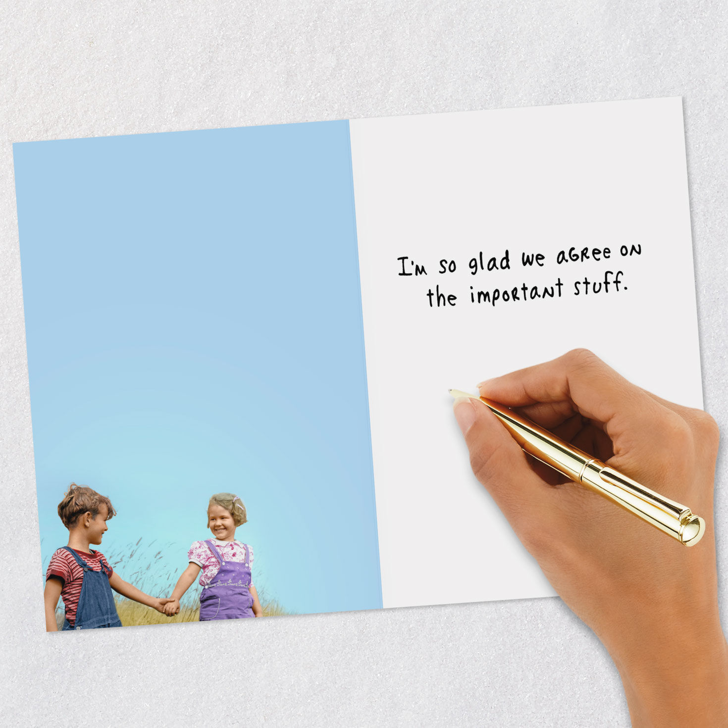 Boy and Girl Holding Hands Funny Anniversary Card Signing card image number 6