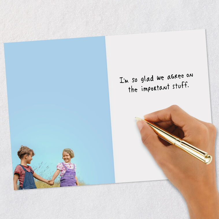 Boy and Girl Holding Hands Funny Anniversary Card Signing card image number 6