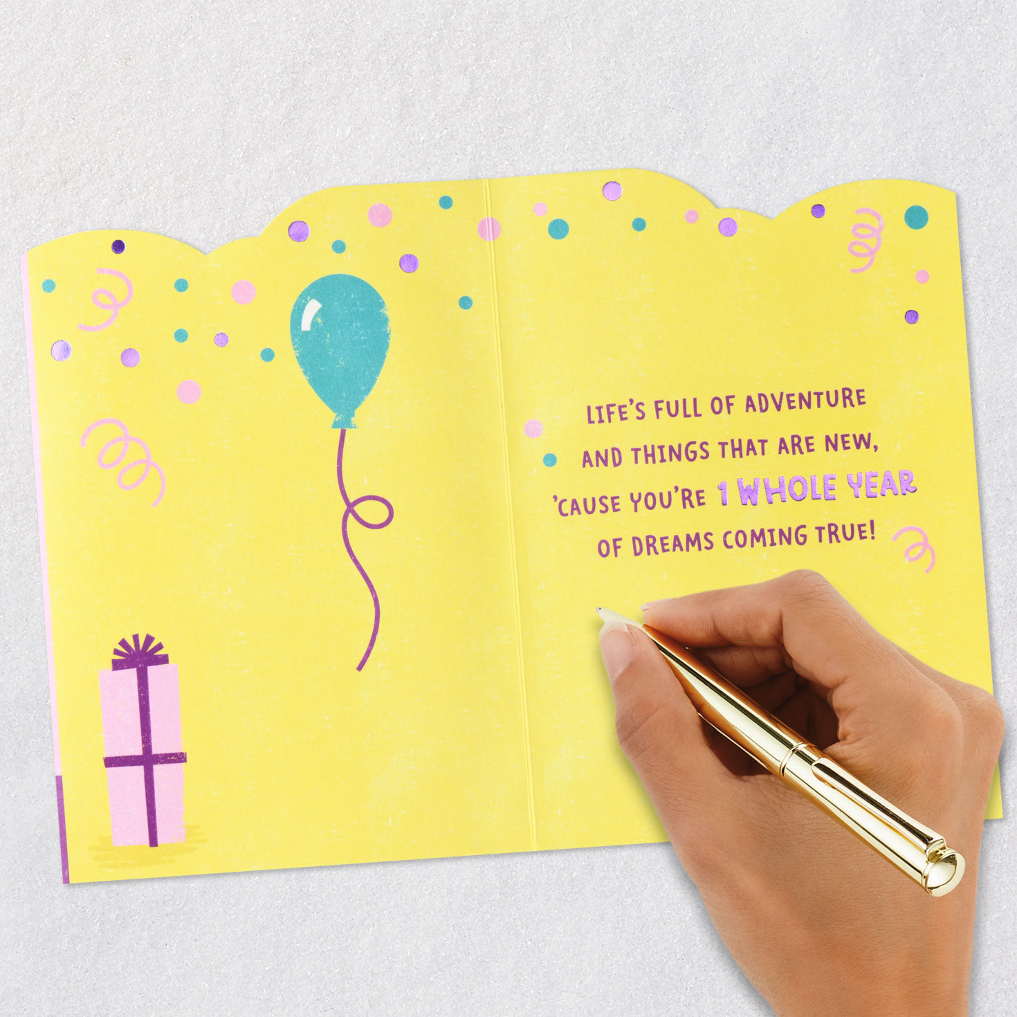 Fuzzy Lamb With Balloon First Birthday Card signing card image number 6
