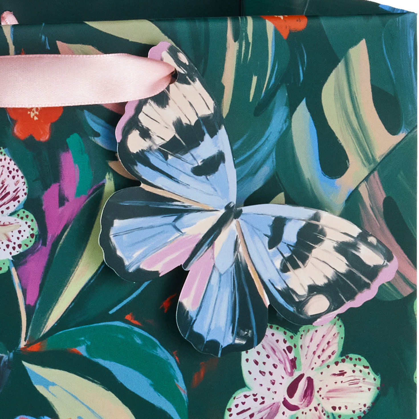 Orange and Speckled Flowers Large Gift Bag Handle Detail image number 4