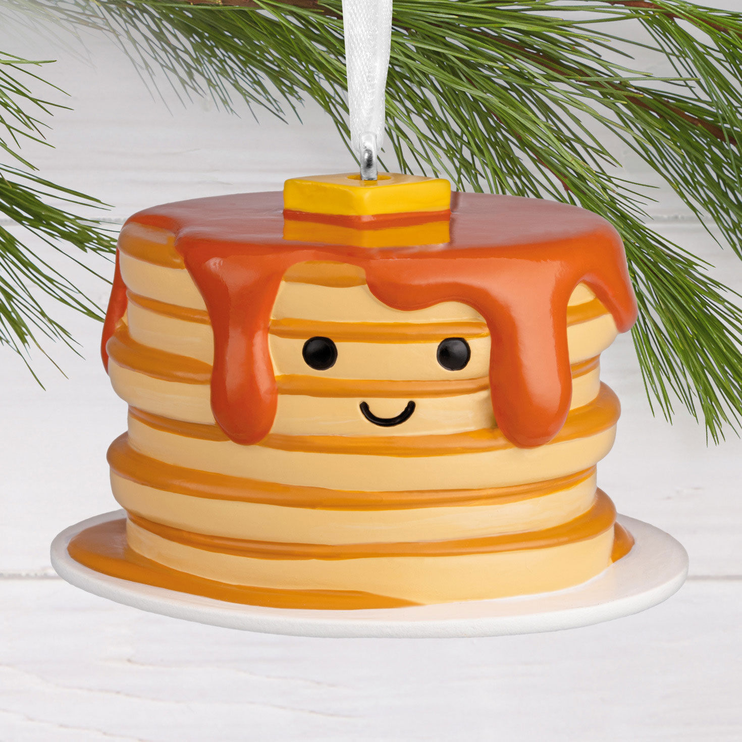 Friendly Pancake Stack Christmas Ornament hanging on tree image number 2