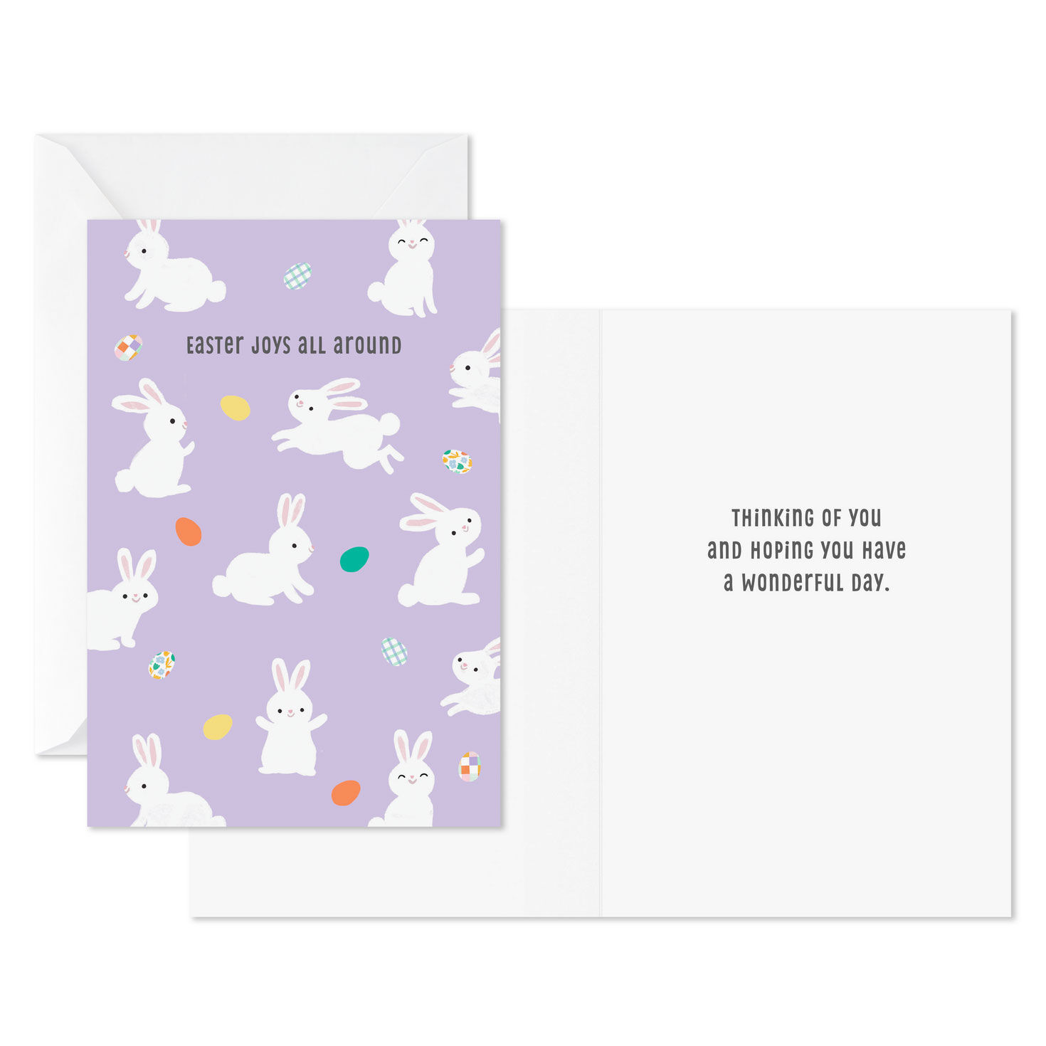 Bunnies and Eggs on Purple Easter Cards Pack Card Front with Sentiment image number 2
