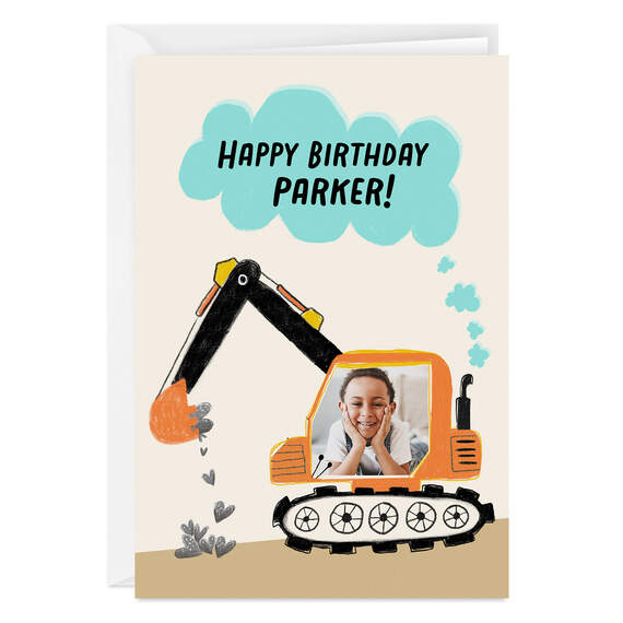 Personalized Construction Theme Photo Card for Kid