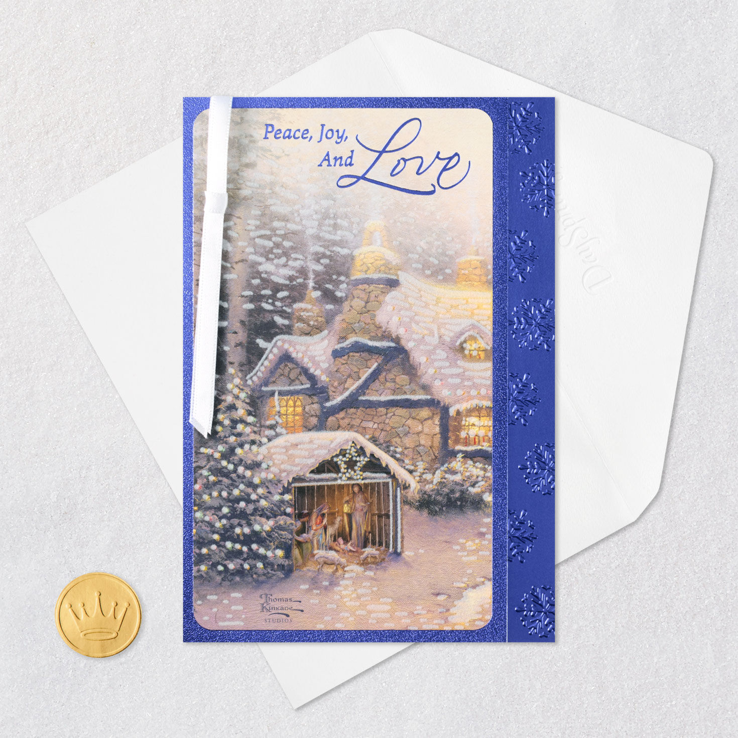 Thomas Kinkade Religious Christmas Card Card Front with Envelope and Gold Seal image number 7