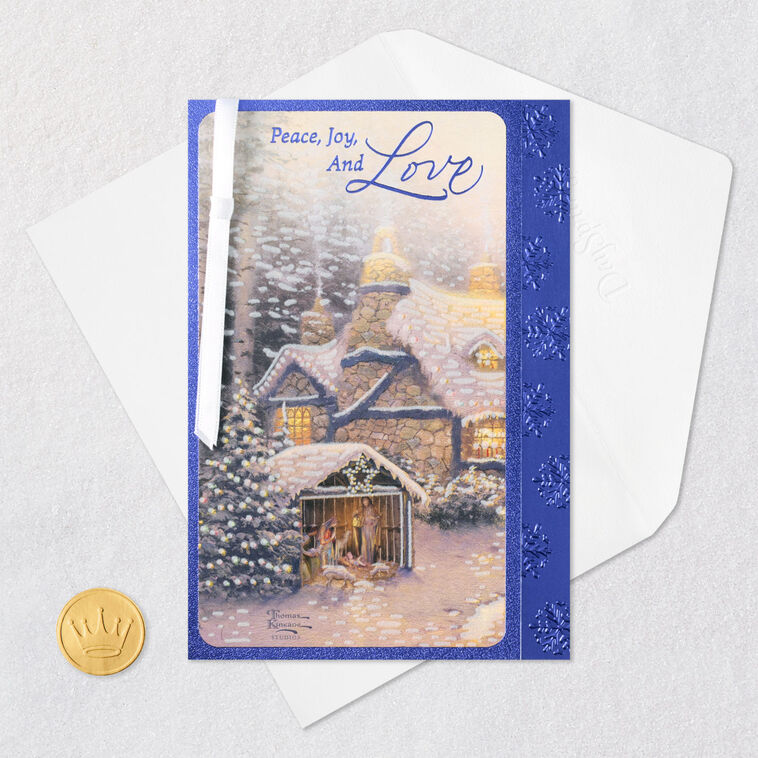 Thomas Kinkade Religious Christmas Card Card Front with Envelope and Gold Seal image number 7