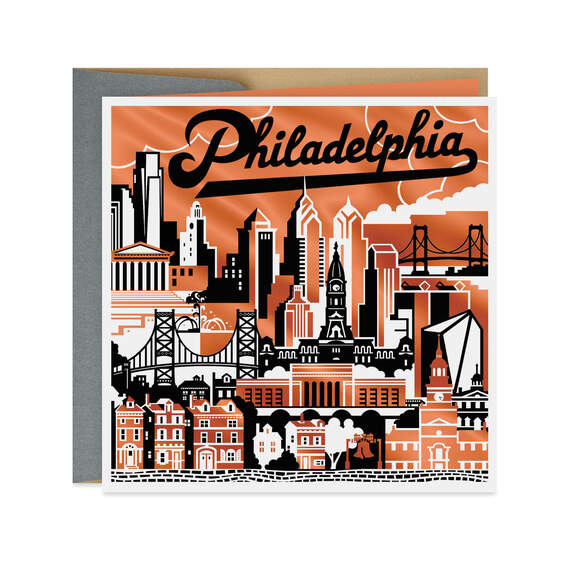 Philadelphia Skyline and Icons Blank Card, , large image number 1