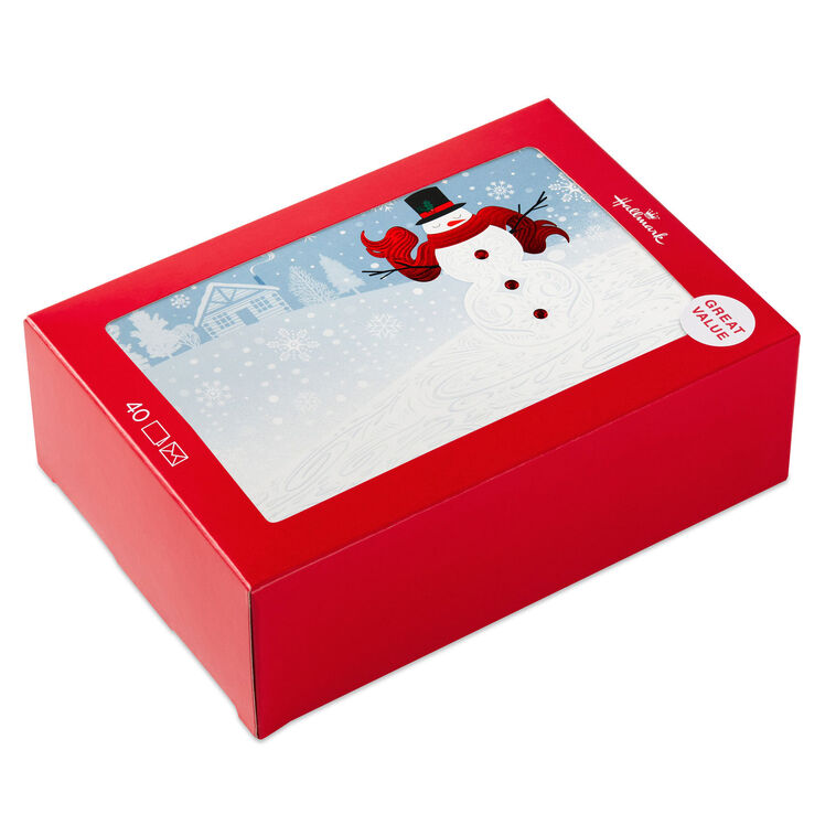 Cozy Snowman and Flurries Boxed Christmas Cards, Pack of 40