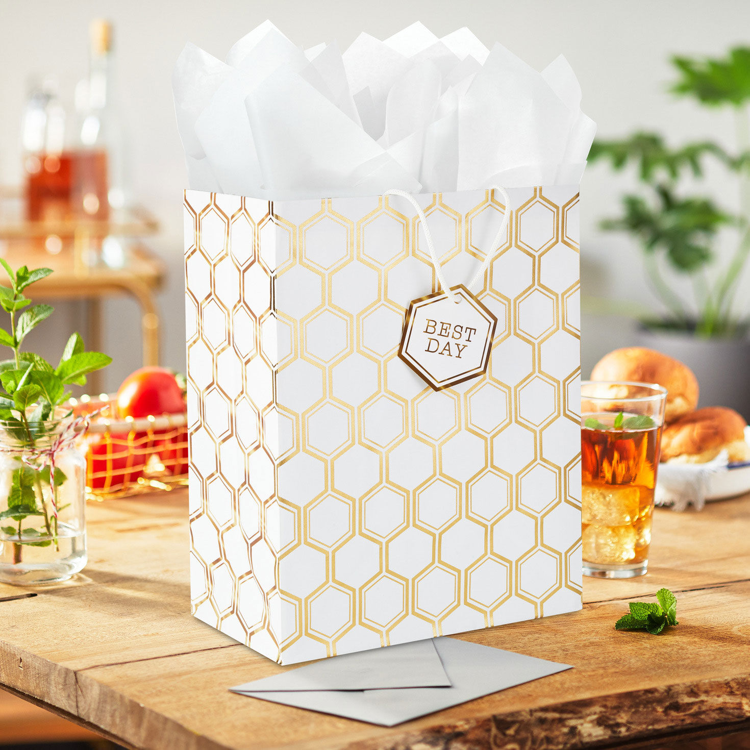 13" Gold Foil Hexagons on White Large Gift Bag for only USD 4.99 | Hallmark