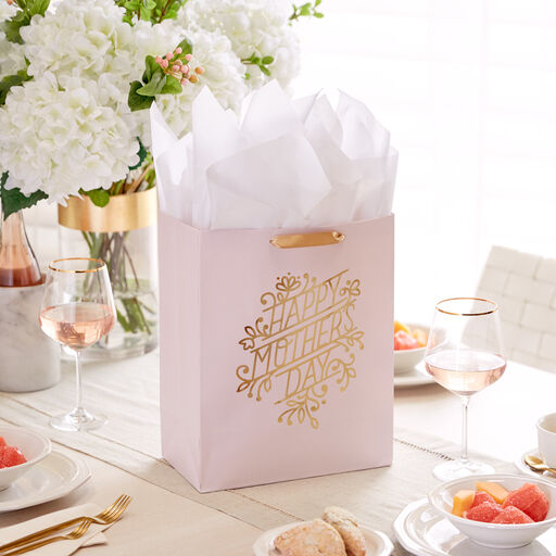 13" Pink and Gold Large Mother's Day Gift Bag With Tissue Paper, 