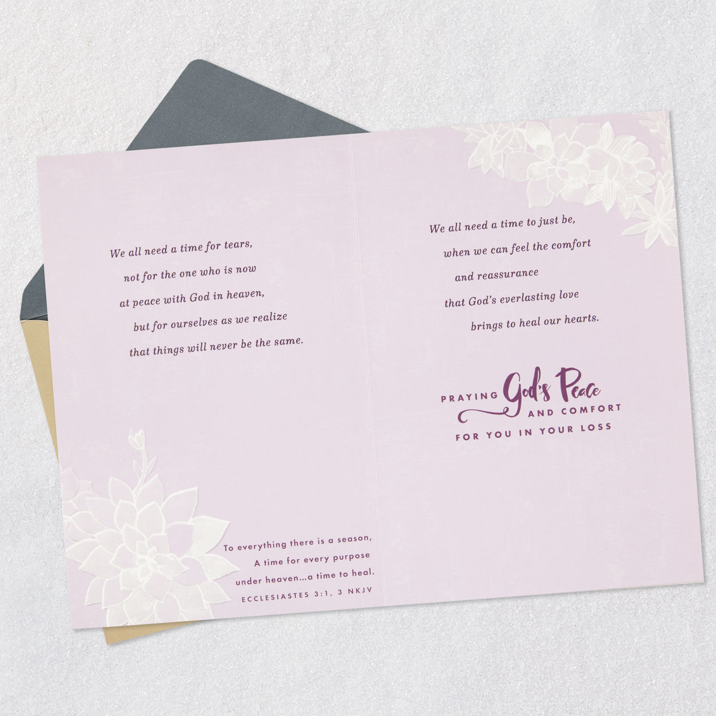 Purple Green Succulents Religious Sympathy Card Open card with envelope image number 5
