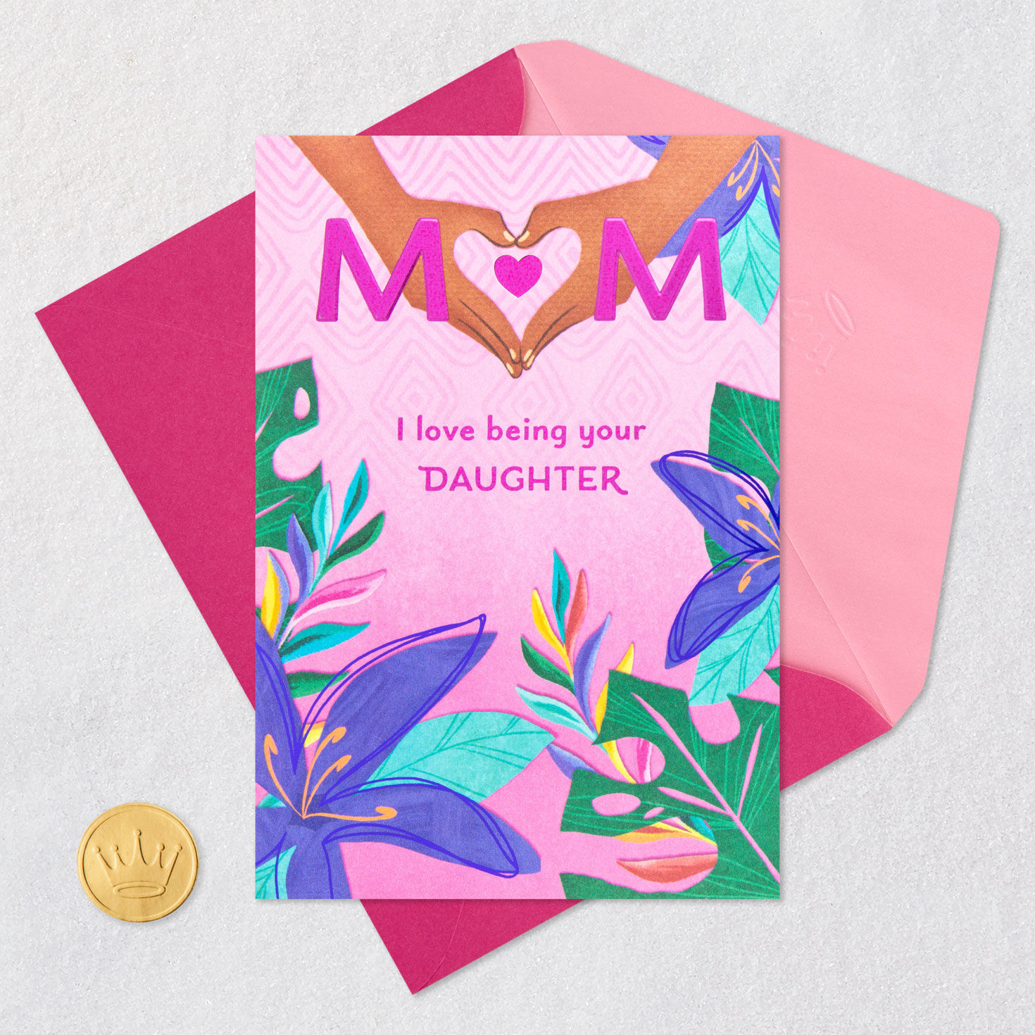 Heart Hands and Leaves Mom Mother's Day Card From Daughter Card Front with Envelope and Gold Seal image number 6