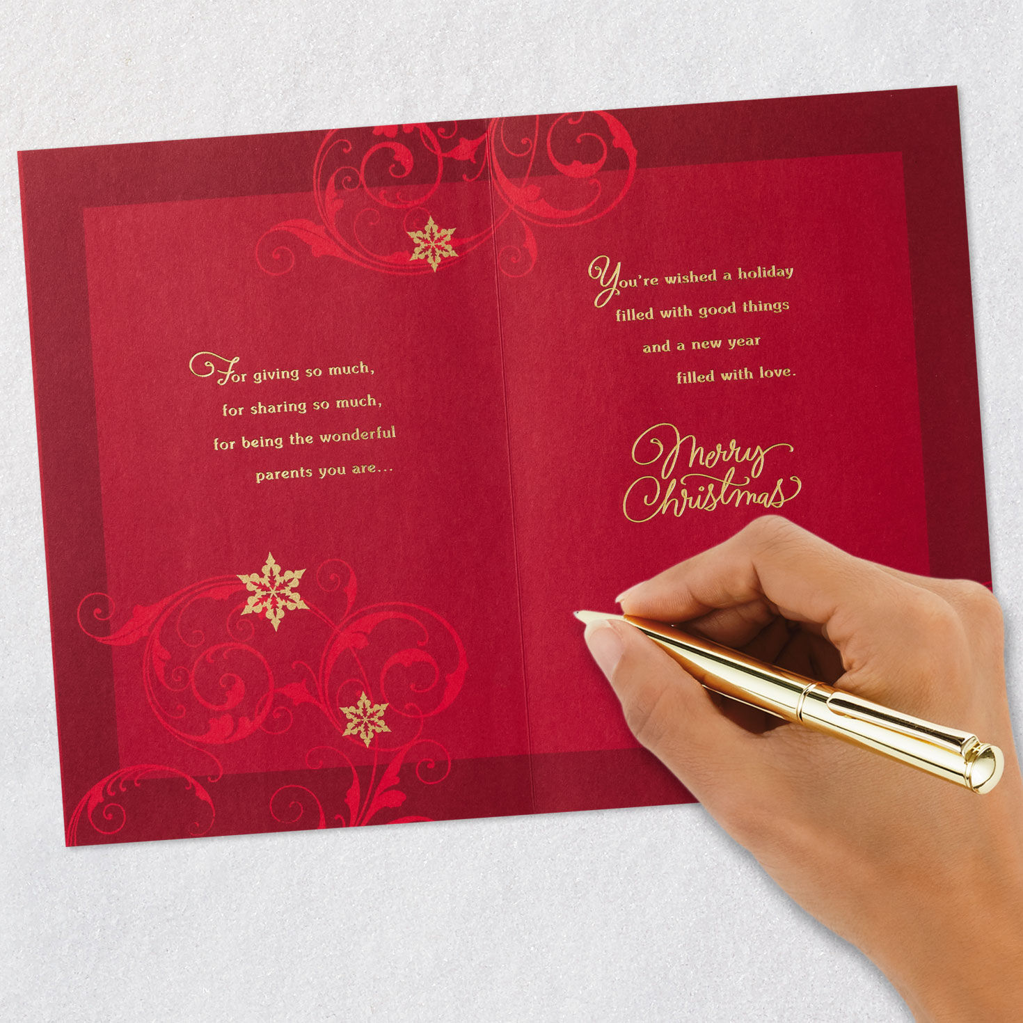 Red Glitter Trees Christmas Card for Mom and Dad Signing card image number 7