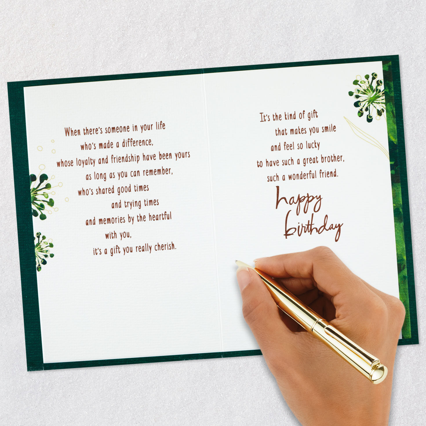 Two Modern Flowers Birthday Card for Brother signing card image number 7
