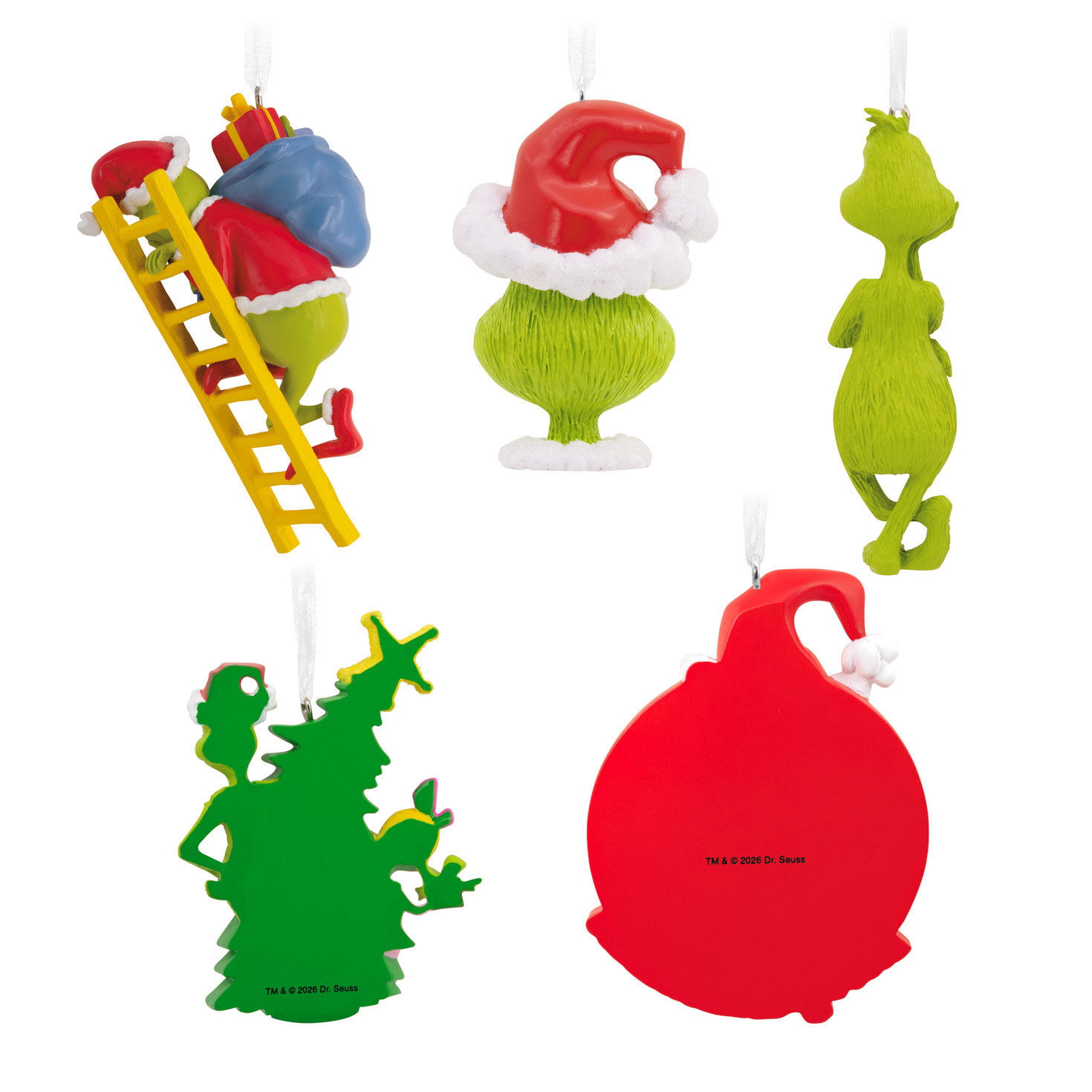Set of 5 Grinch Christmas Ornaments back image number 6