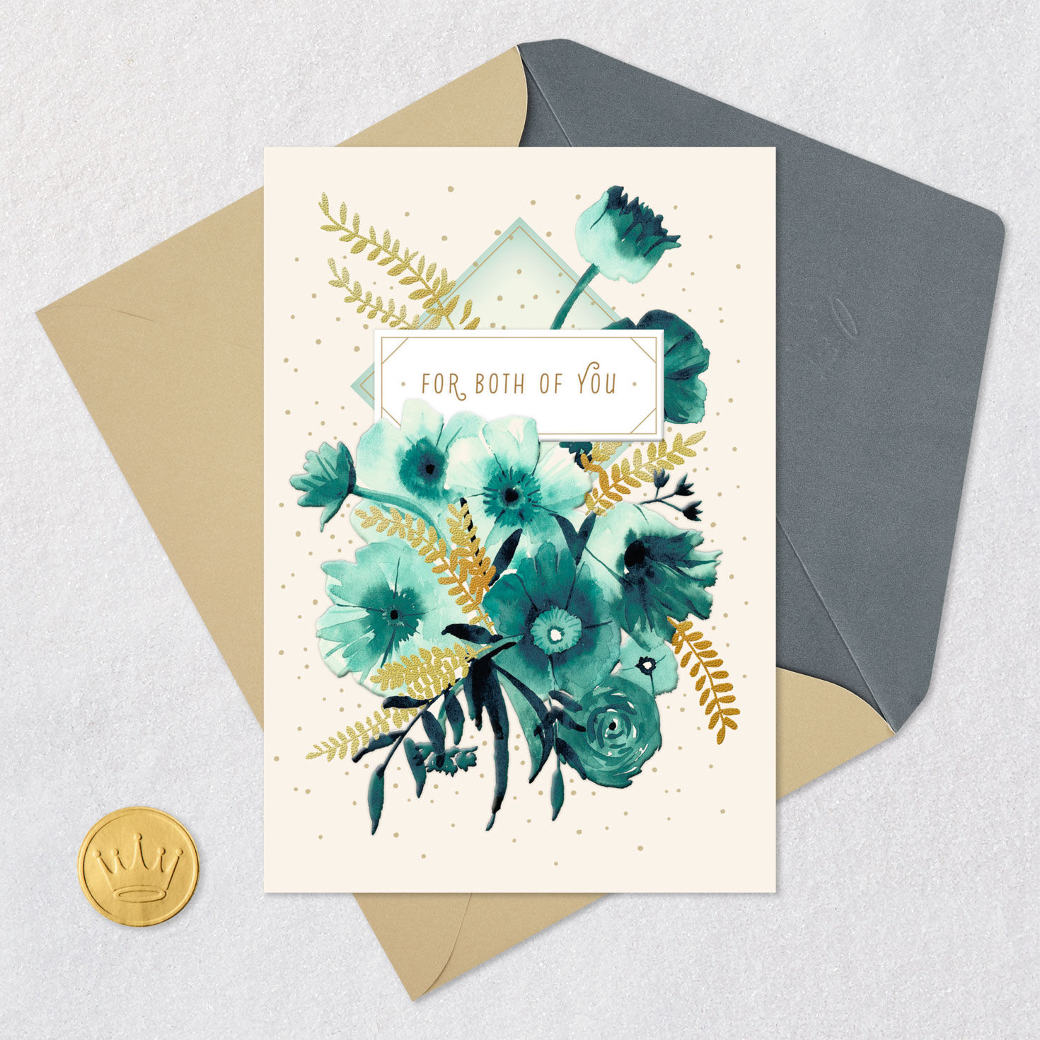 Green Flowers with Gold Leaves Anniversary Card  image number 6